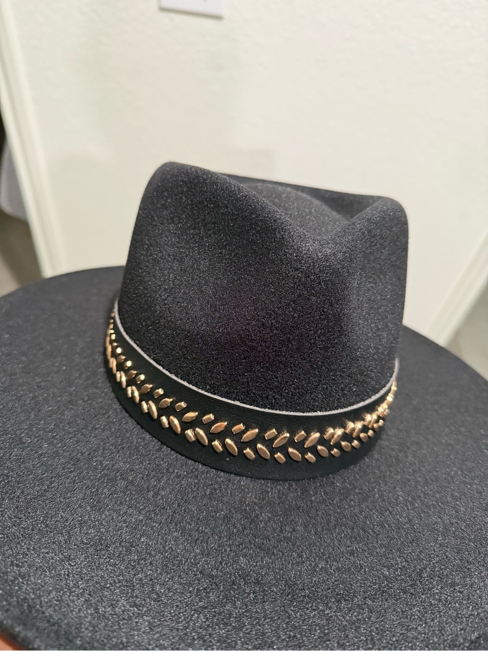 Torrid Women's Black Felt Fedora Hat with Gold Stud Band